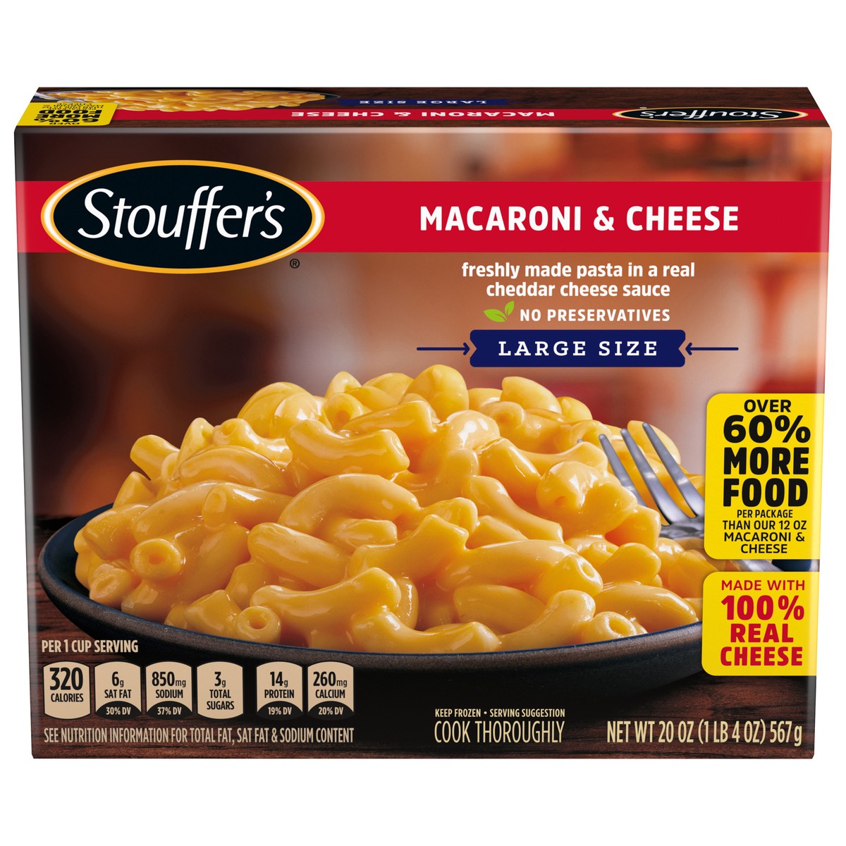 slide 1 of 8, Stouffer's Large Size Macaroni & Cheese Frozen Meal, 20 oz