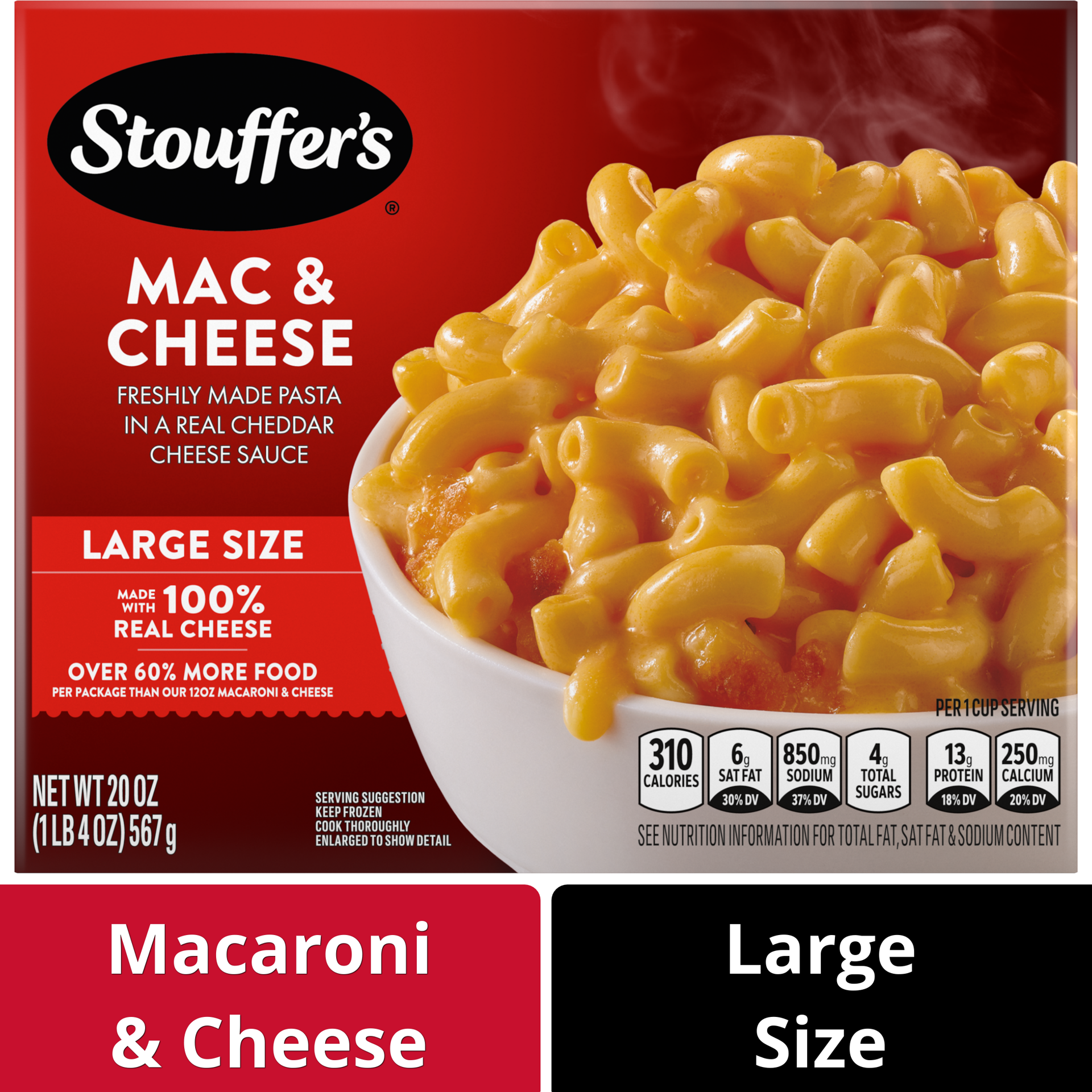 slide 1 of 8, Stouffer's Large Size Macaroni & Cheese Frozen Meal, 20 oz