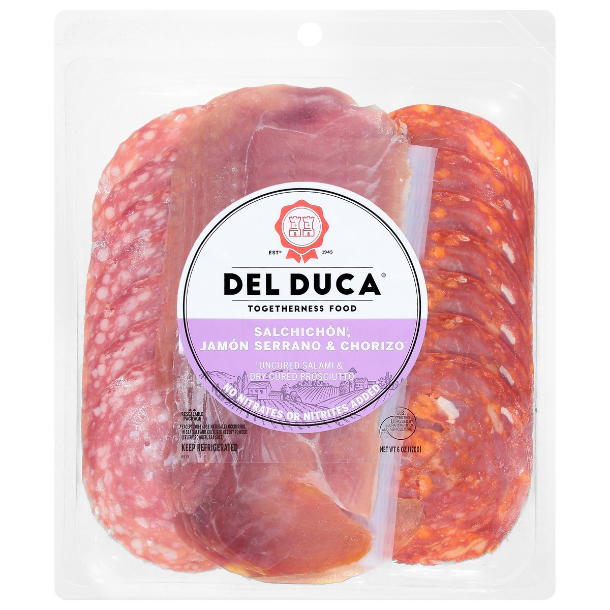 slide 1 of 9, Del Duca Salchichon, Jamon Serrano & Chorizo 6 oz, 6 oz