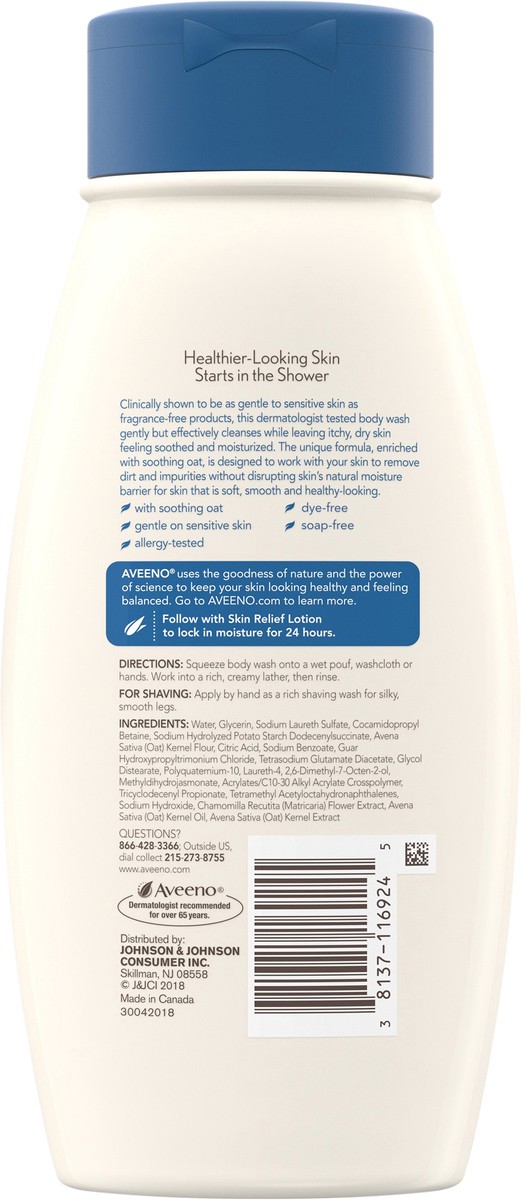 slide 2 of 7, Aveeno Skin Relief Body Wash with Chamomile Scent & Soothing Oat, Gentle Soap-Free Body Cleanser for Dry, Itchy & Sensitive Skin, Dye-Free & Allergy-Tested, 18 fl. oz, 18 oz