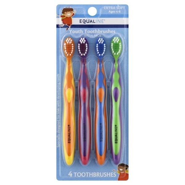 slide 1 of 1, Equaline Kids Toothbrushes, Xtra Soft, 4 ct