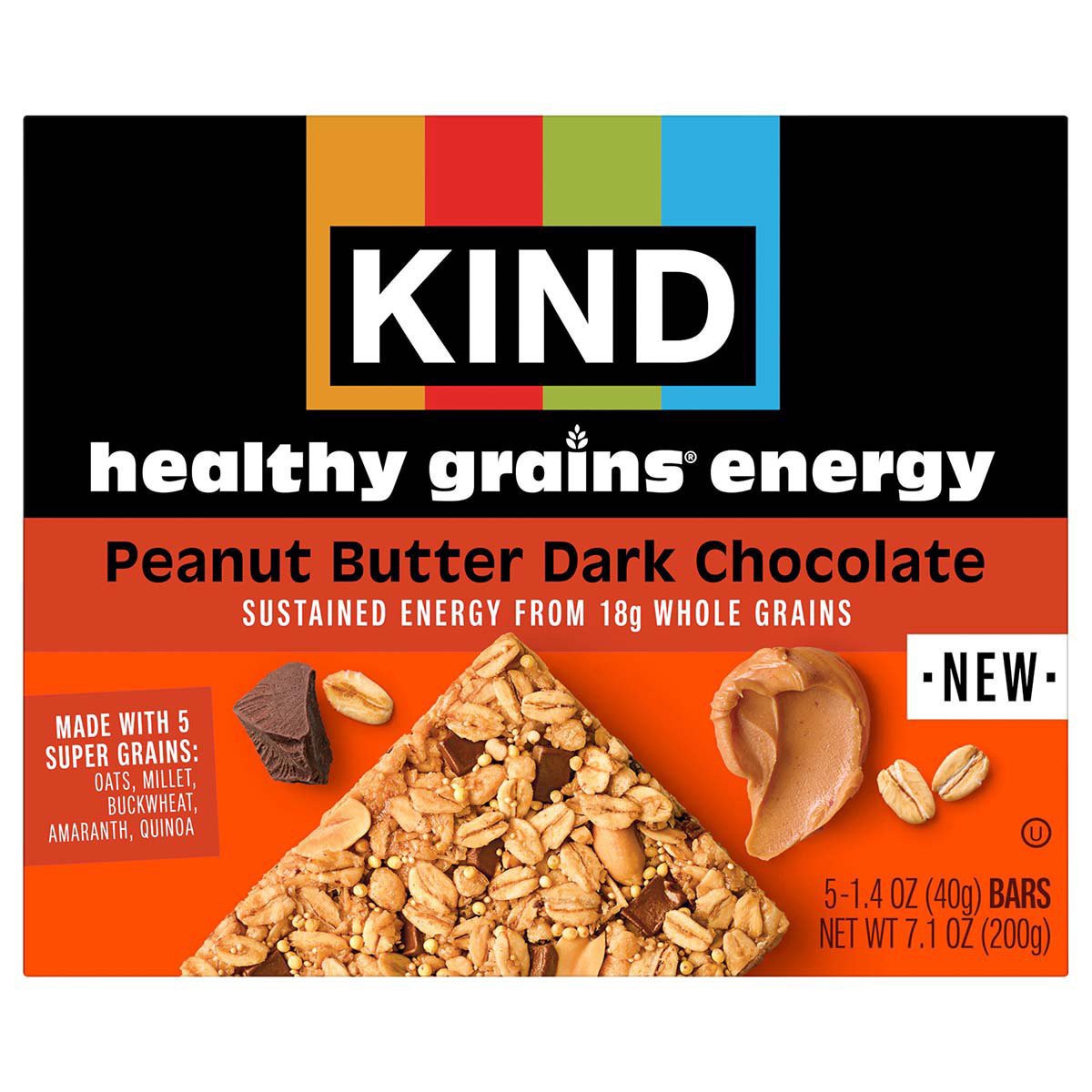 slide 1 of 1, KIND Healthy Grains Energy\, Peanut Butter Dark Chocolate\, 5 Count, 5 ct