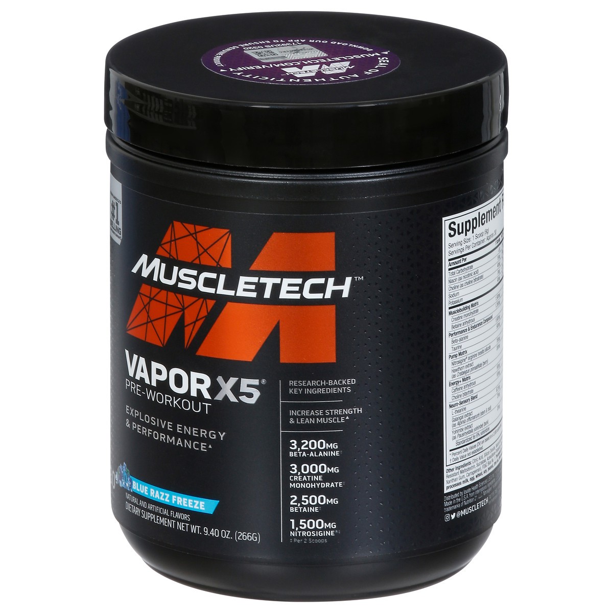 slide 3 of 9, MuscleTech Muscle Tech VaporX5 Blue Razz Powder, 9.6 oz