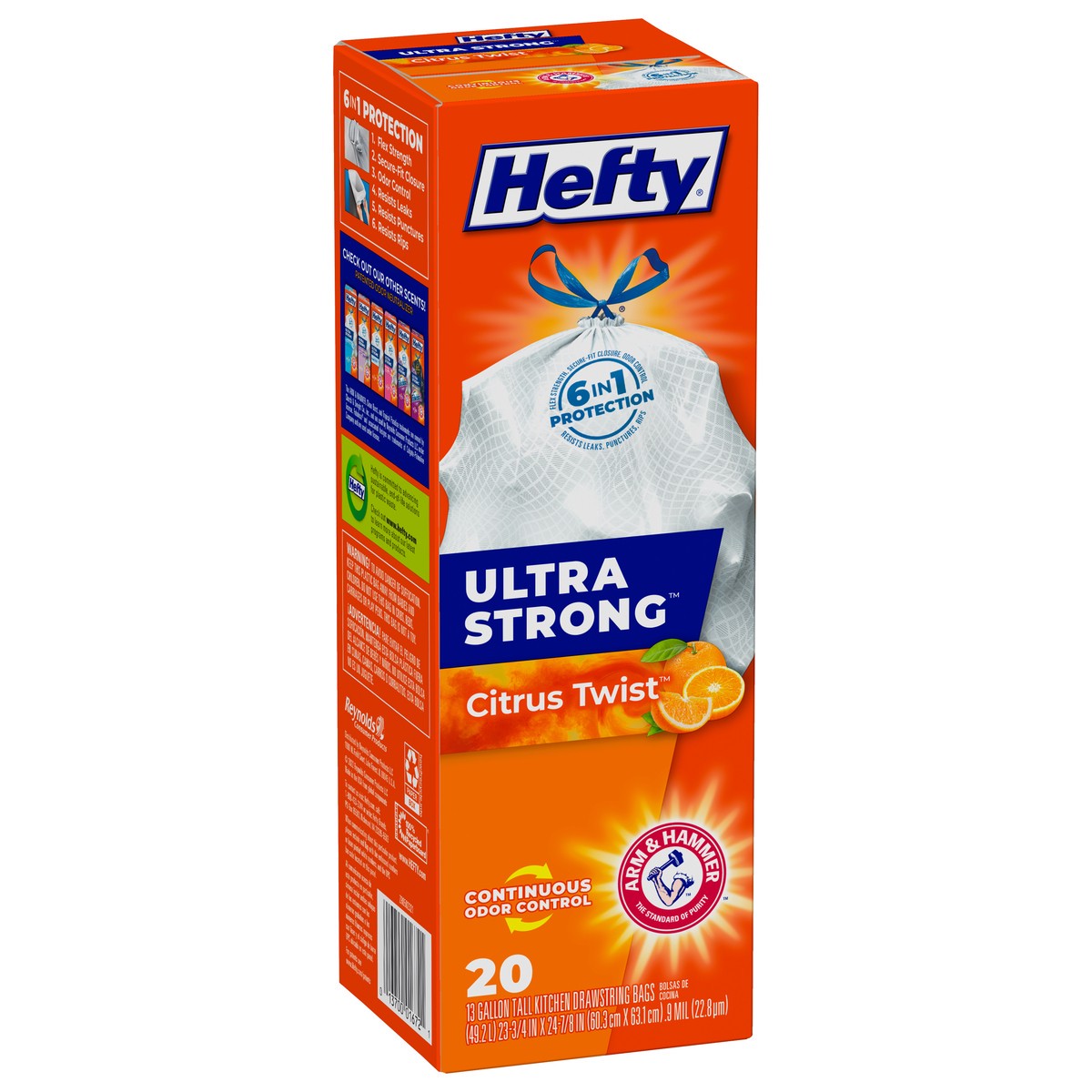 slide 7 of 9, Hefty Ultra Strong 13 Gallons Drawstring Citrus Twist Tall Kitchen Bags Super mega pack 20 20 ea, 20 ct