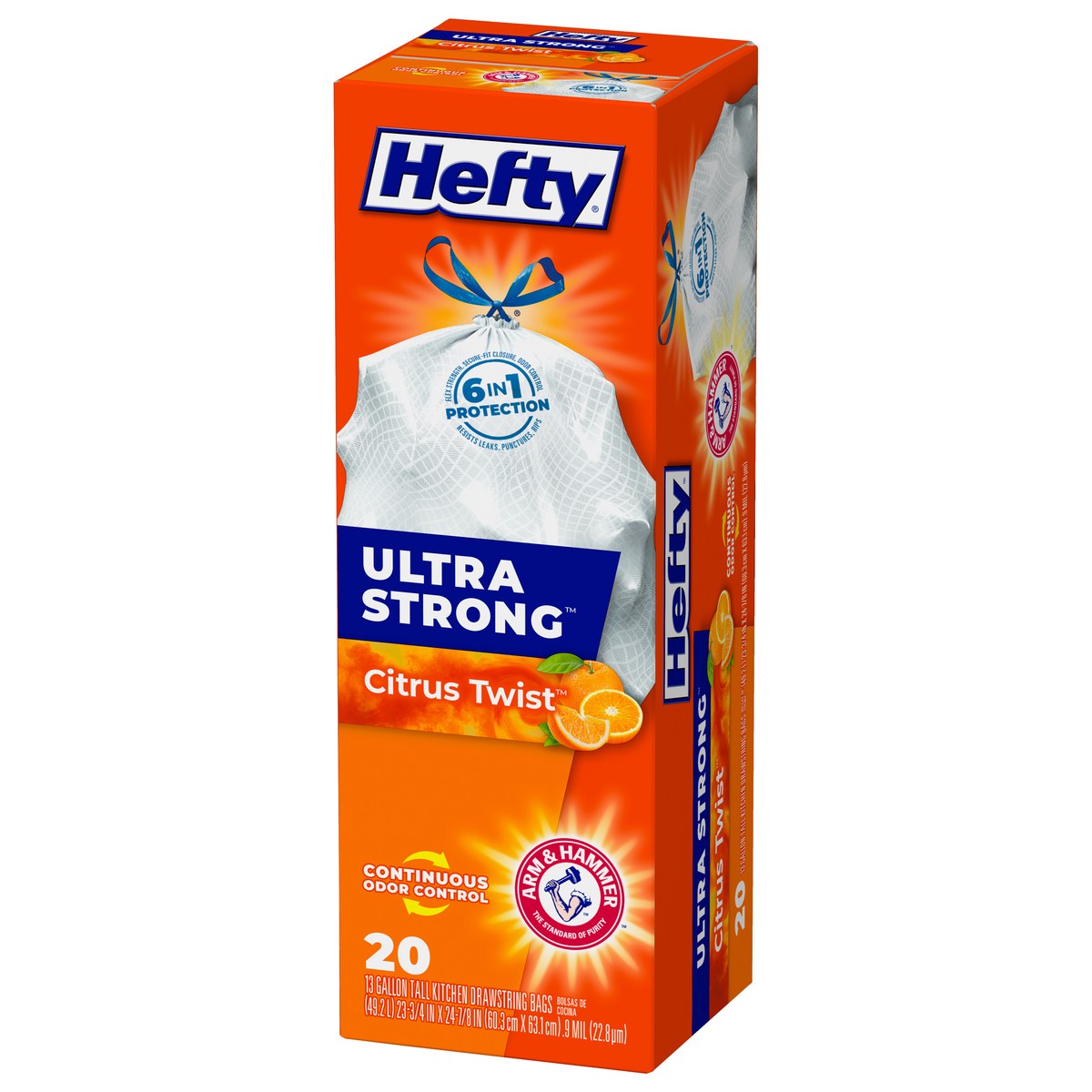 slide 3 of 9, Hefty Ultra Strong 13 Gallons Drawstring Citrus Twist Tall Kitchen Bags Super mega pack 20 20 ea, 20 ct