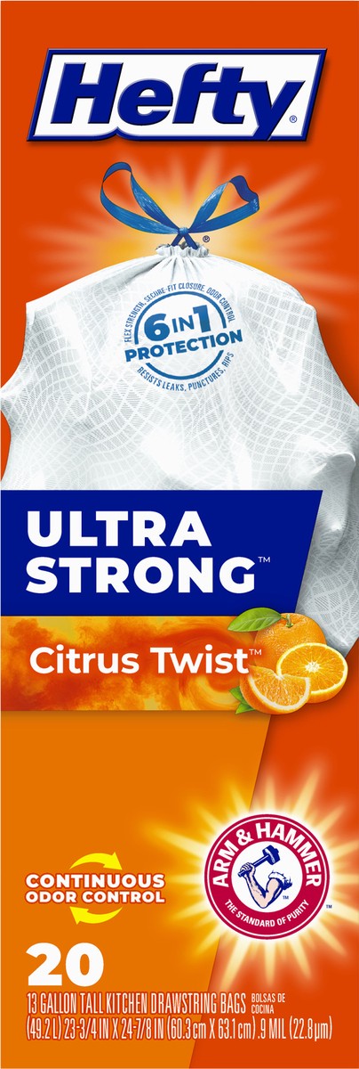 slide 8 of 9, Hefty Ultra Strong 13 Gallons Drawstring Citrus Twist Tall Kitchen Bags Super mega pack 20 20 ea, 20 ct