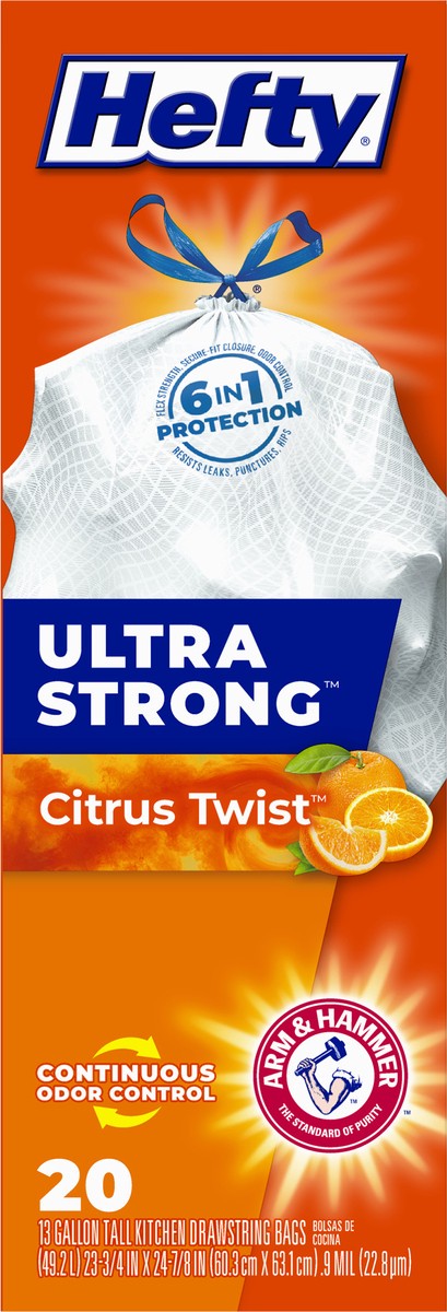 slide 5 of 9, Hefty Ultra Strong 13 Gallons Drawstring Citrus Twist Tall Kitchen Bags Super mega pack 20 20 ea, 20 ct