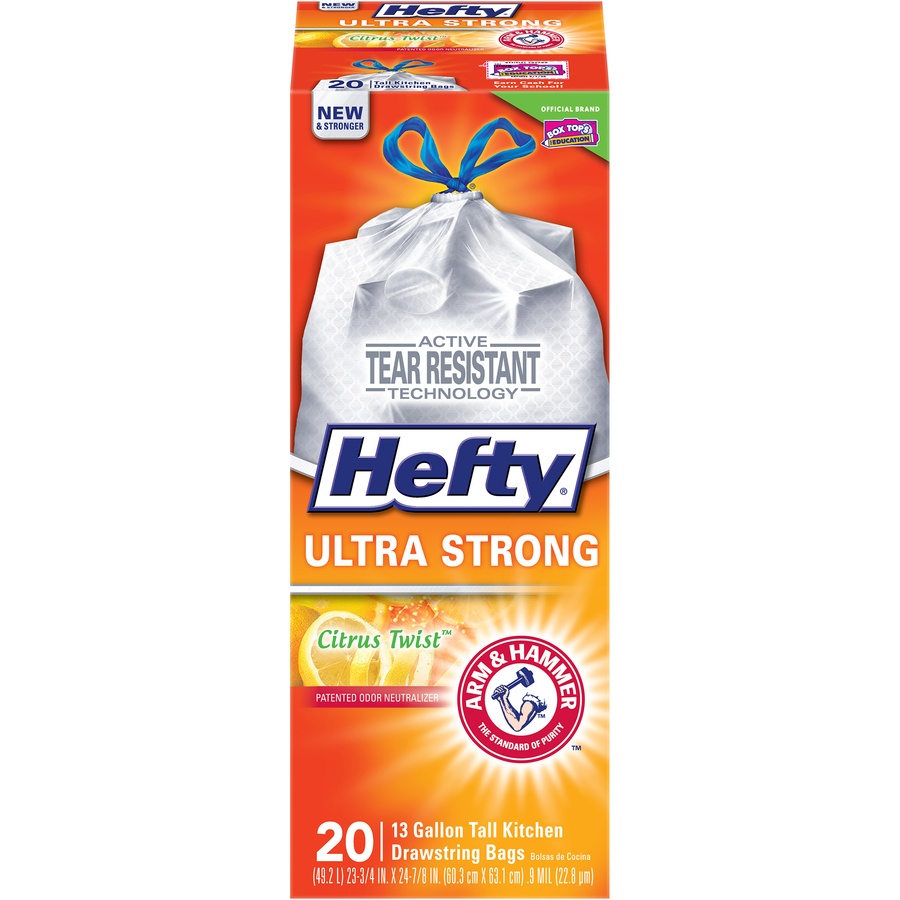slide 1 of 1, Hefty Ultra Strong Citrus Twist Tall Kitchen Trash Bags, 20 ct; 13 gal