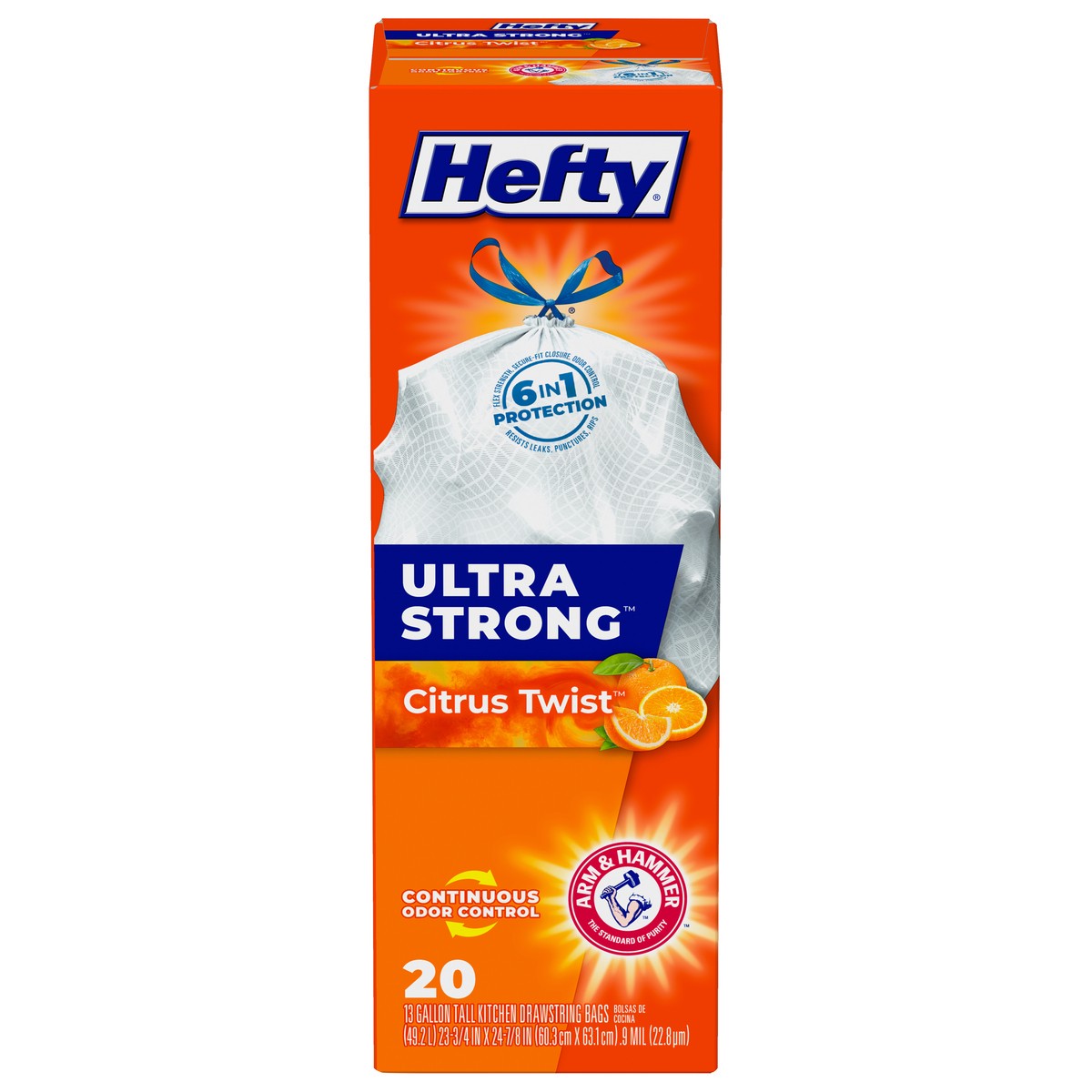 slide 1 of 9, Hefty Ultra Strong 13 Gallons Drawstring Citrus Twist Tall Kitchen Bags Super mega pack 20 20 ea, 20 ct