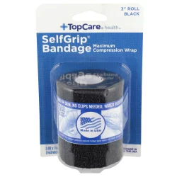 TopCare Selfgrip, Maximum Compression Wrap Bandage 3" Roll, Black