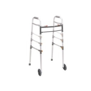 slide 1 of 1, Drive Medical Two Button Folding Universal Walker with 5'' Wheels, 1 ct