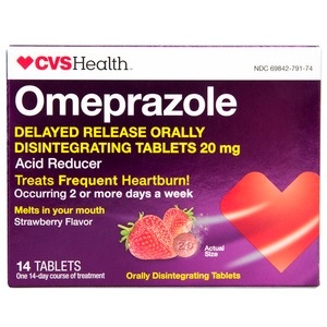 slide 1 of 1, CVS Health Omeprazole Orally Disintegrating Tablets 20mg Acid Reducer Strawberry, 14 ct