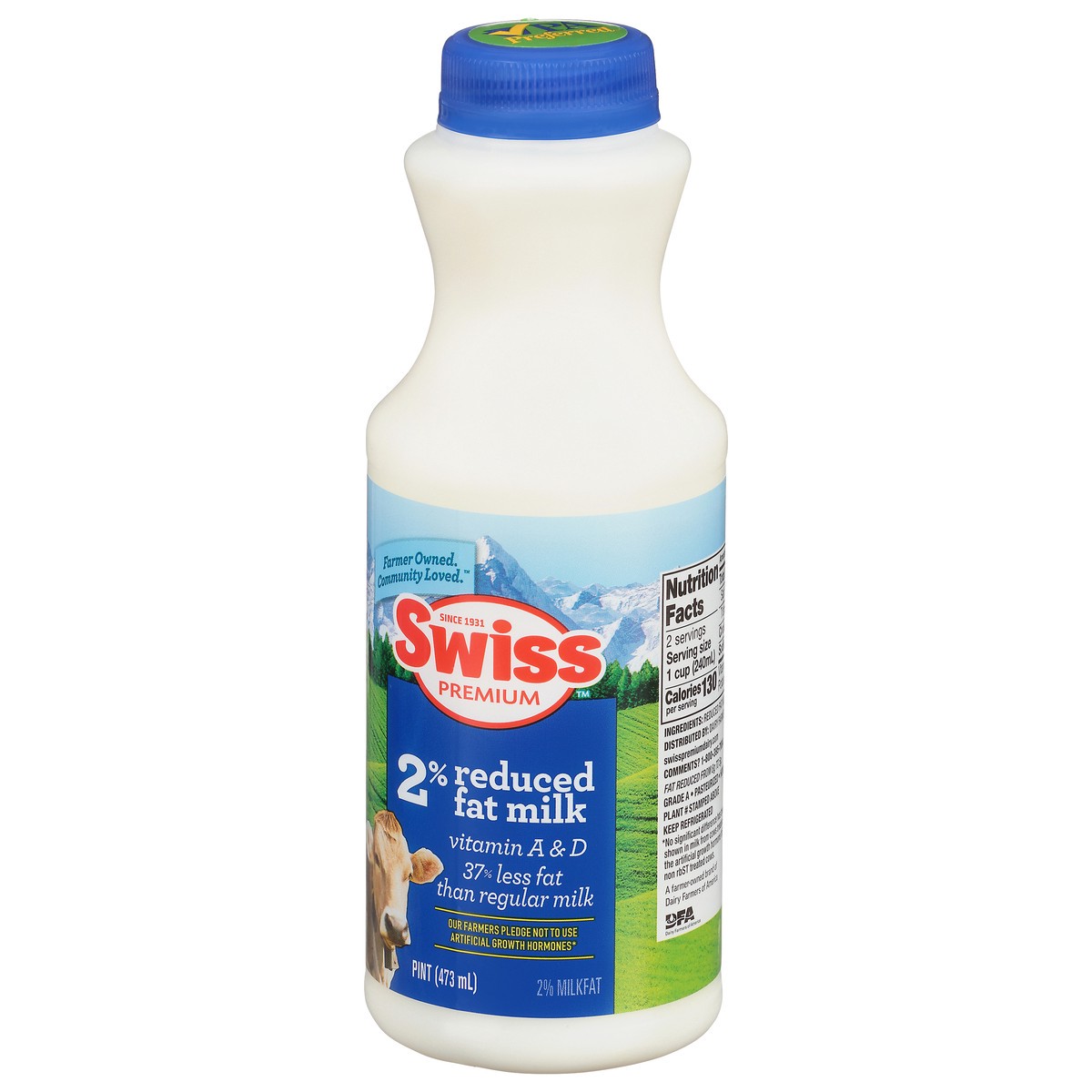 slide 8 of 9, Swiss Premium Dairy 2% Reduced Fat Milk with Vitamin A and D, Milk Pint - 1 Bottle, 1 pint
