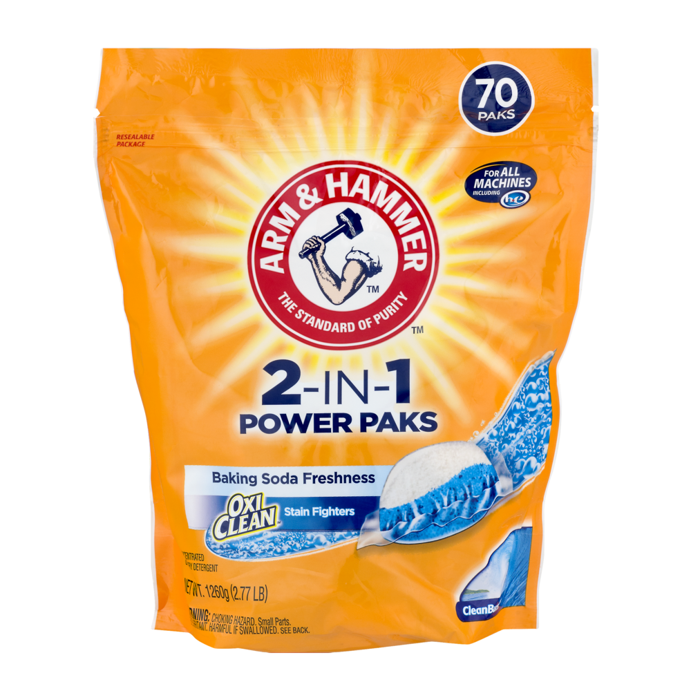 slide 1 of 1, ARM & HAMMER OxiClean Plus Stain Fighters CleanBurst 2-in-1 Power Paks 70 ct Stand-up Bag, 1 ct