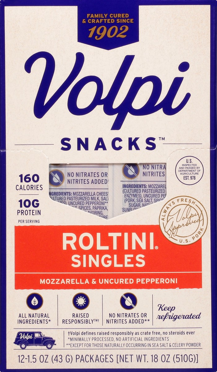 slide 13 of 13, Volpi Snacks Singles Mozzarella and Uncured Pepperoni Roltini 12 ea, 12 ct