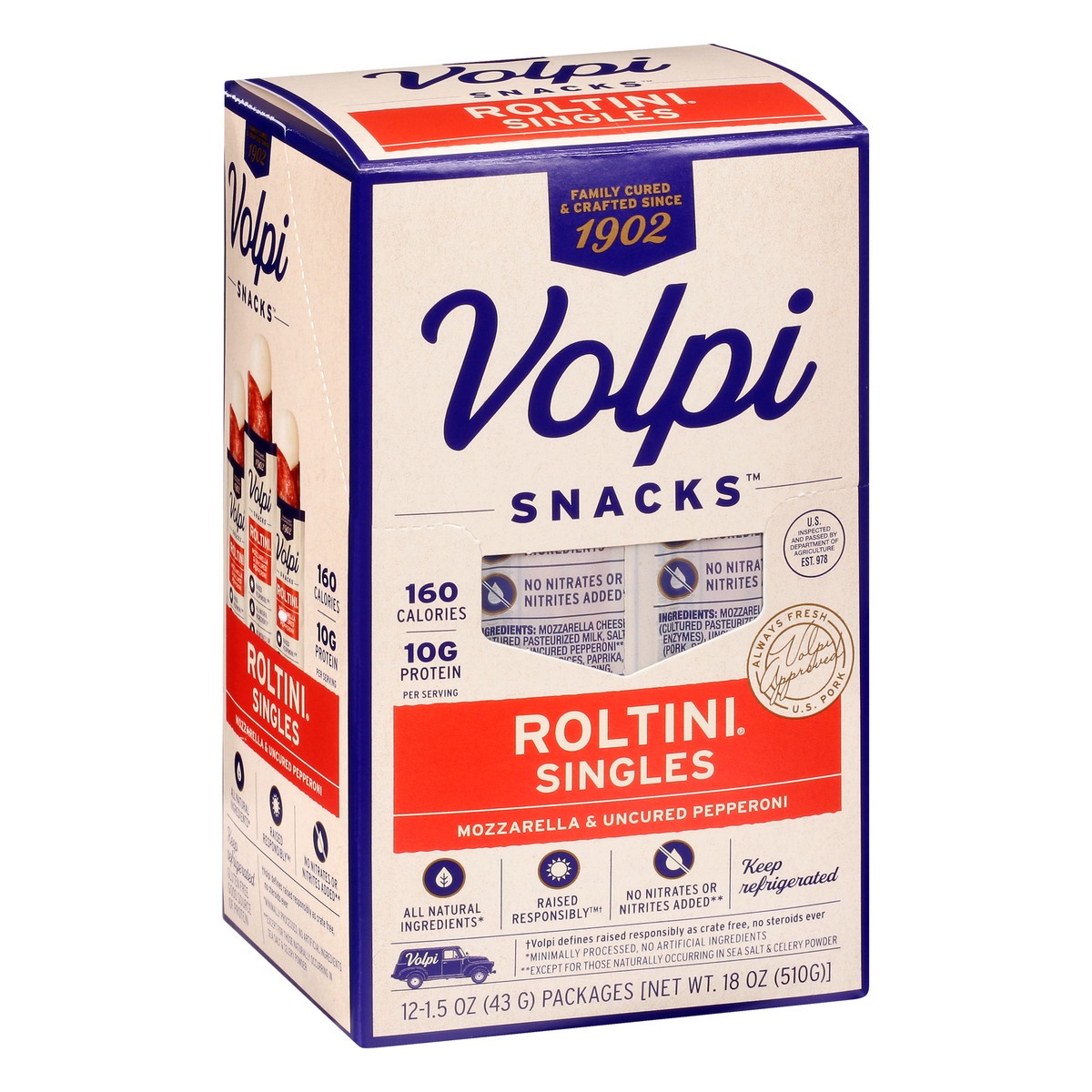 slide 8 of 13, Volpi Snacks Singles Mozzarella and Uncured Pepperoni Roltini 12 ea, 12 ct