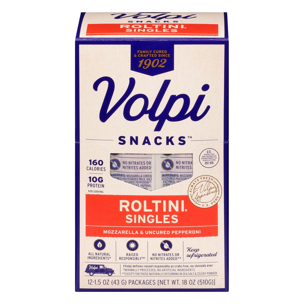 slide 1 of 13, Volpi Snacks Singles Mozzarella and Uncured Pepperoni Roltini 12 ea, 12 ct