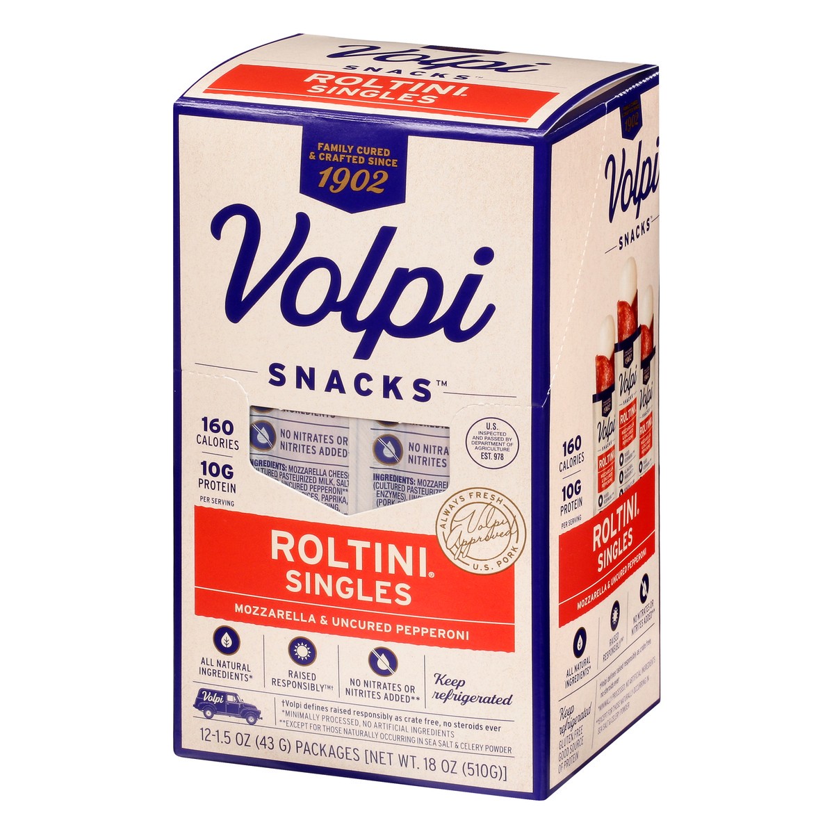 slide 11 of 13, Volpi Snacks Singles Mozzarella and Uncured Pepperoni Roltini 12 ea, 12 ct