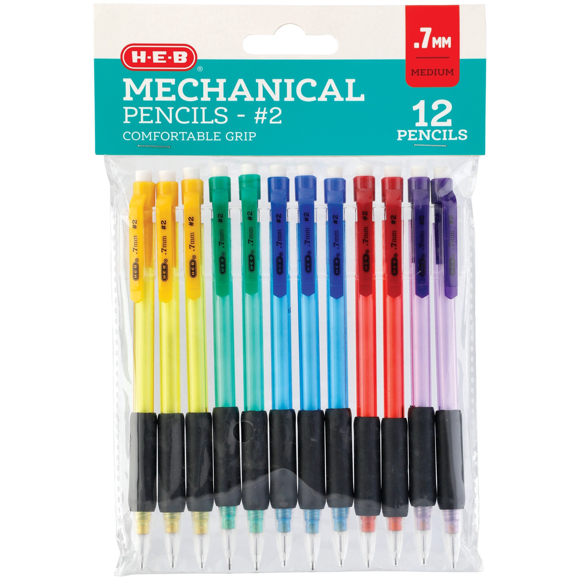 slide 1 of 1, H-E-B 0.7mm Mechanical Pencils with Comfort Grip, 12 ct