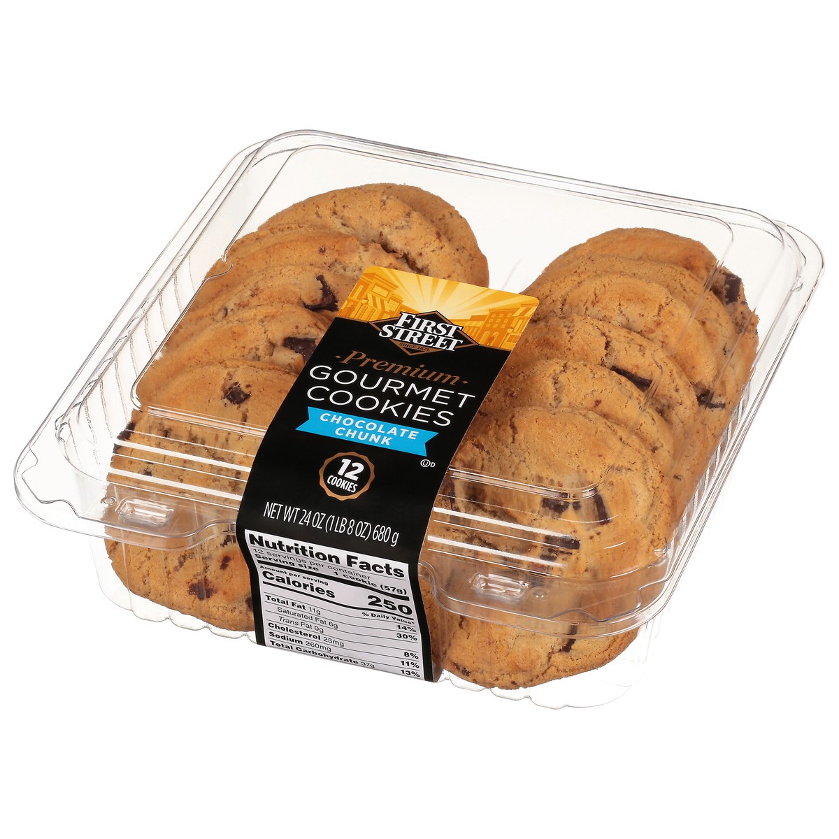slide 3 of 14, First Street Prem Gourmet Cookies Chocolate Chunk, 24 oz
