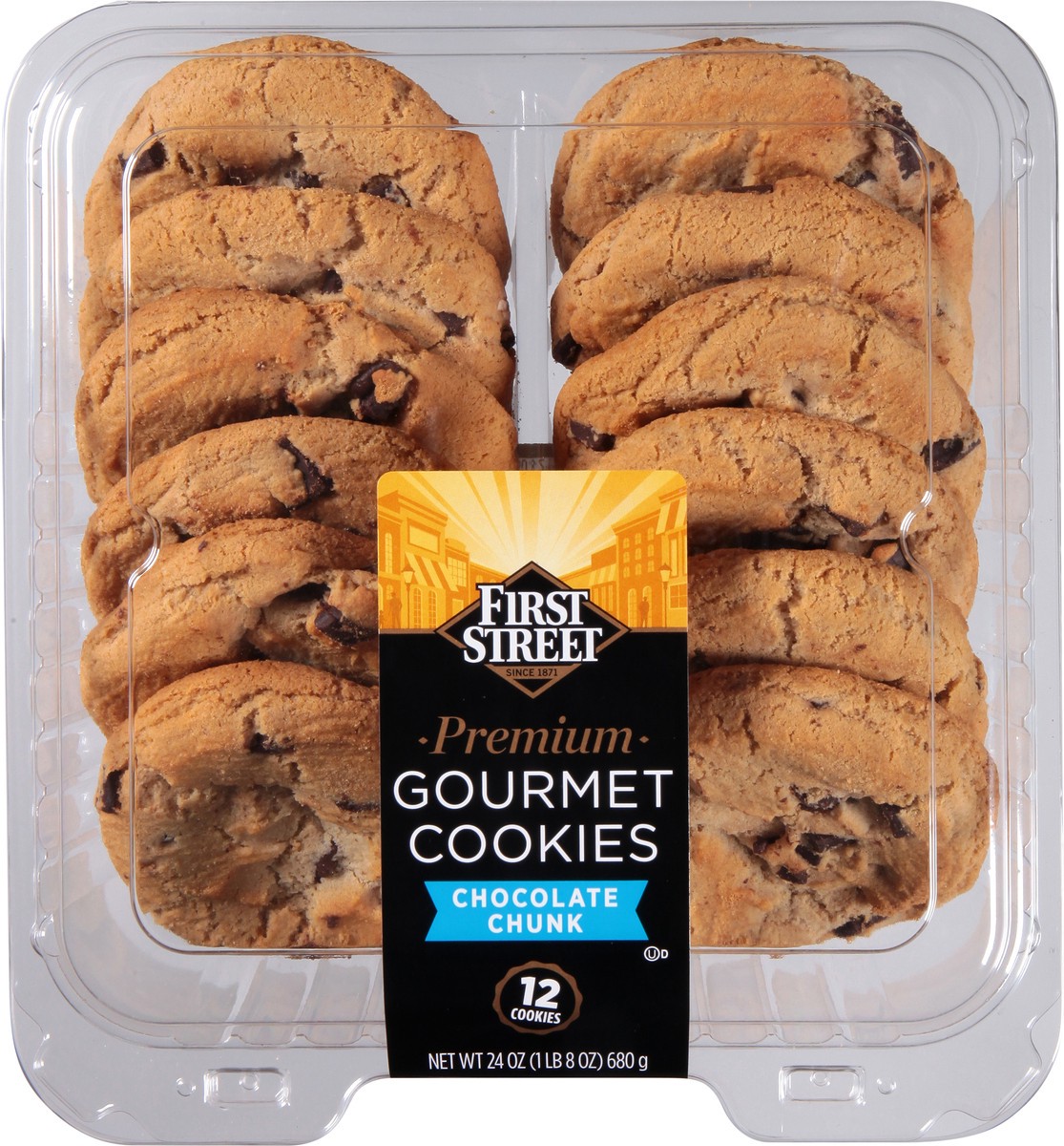 slide 10 of 14, First Street Prem Gourmet Cookies Chocolate Chunk, 24 oz