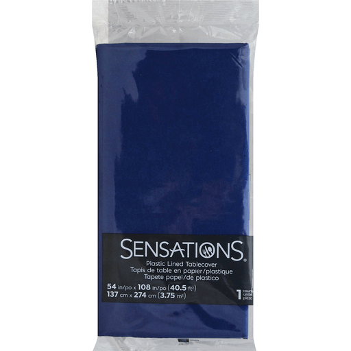 slide 2 of 2, Sensations Tablecover, Plastic Lined, Navy Blue, 54 in x 108 in