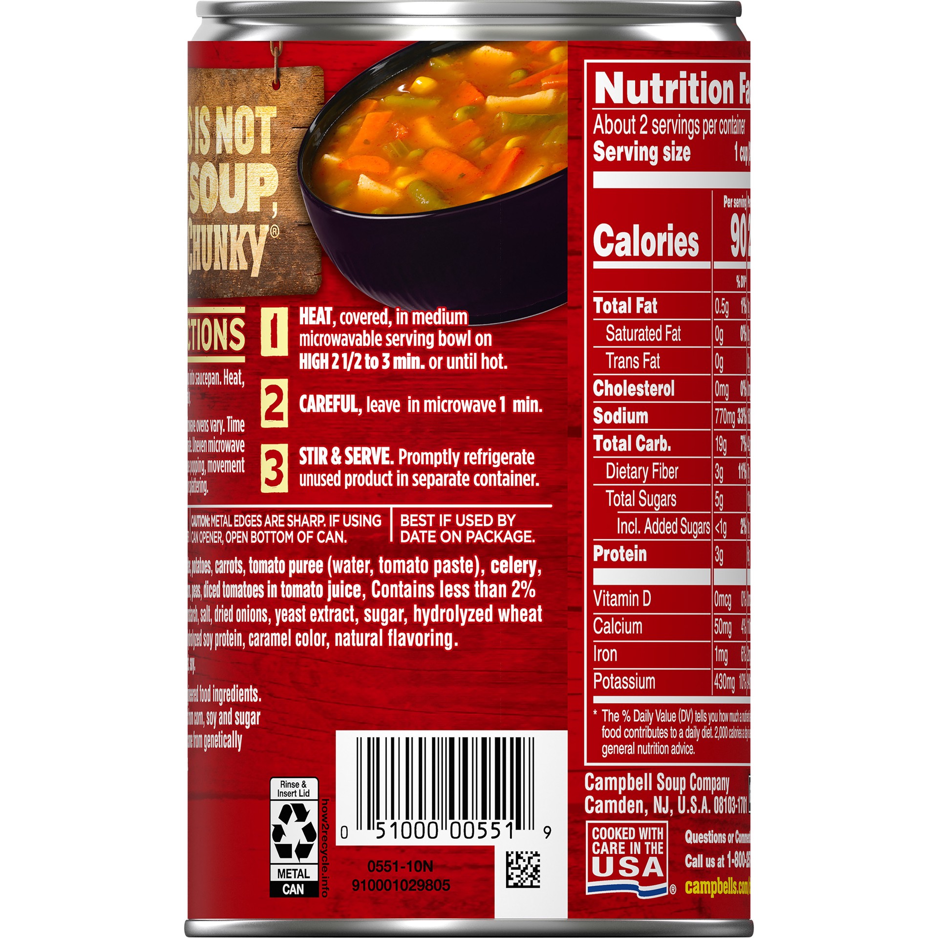 slide 5 of 5, Campbell's Campbell''s Chunky Soup, Savory Vegetable Soup, 18.8 Oz Can, 18.8 oz