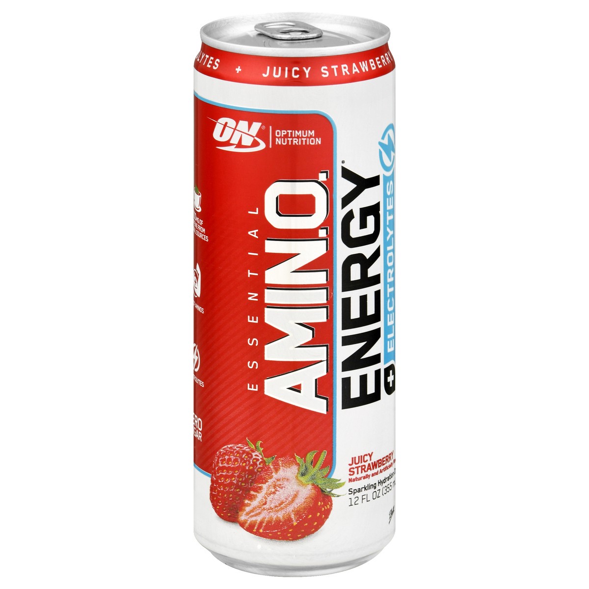 slide 7 of 9, Optimum Nutrition Essential Amin.O. Energy + Electrolytes Sparkling Juicy Strawberry Flavor Hydration Drink 12 fl oz, 12 fl oz