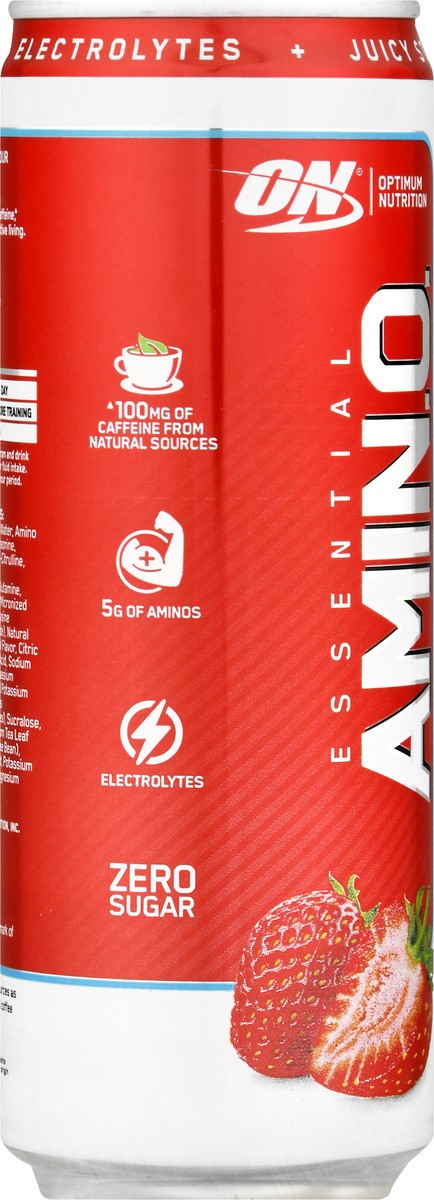 slide 6 of 9, Optimum Nutrition Essential Amin.O. Energy + Electrolytes Sparkling Juicy Strawberry Flavor Hydration Drink 12 fl oz, 12 fl oz