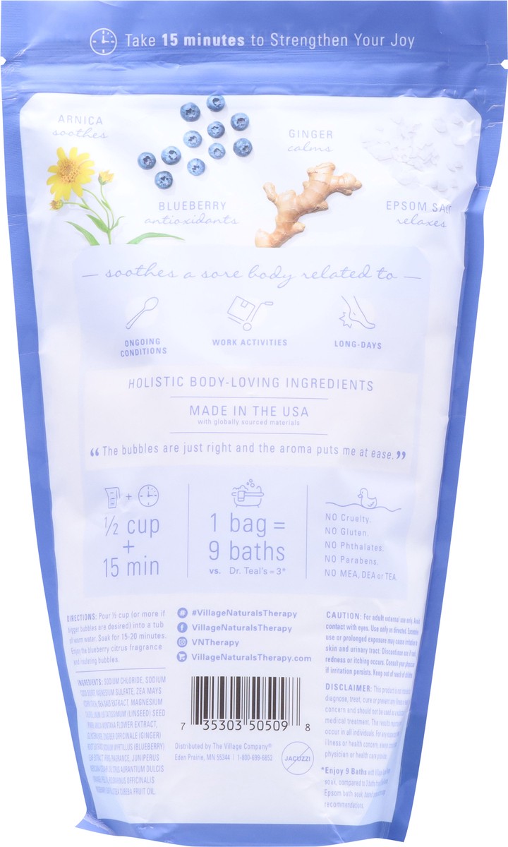 slide 10 of 13, Village Naturals Therapy Comfort 2 in 1 Epsom Salt + Bubbles Blueberry Citrus Bath Soak 36 oz, 36 oz