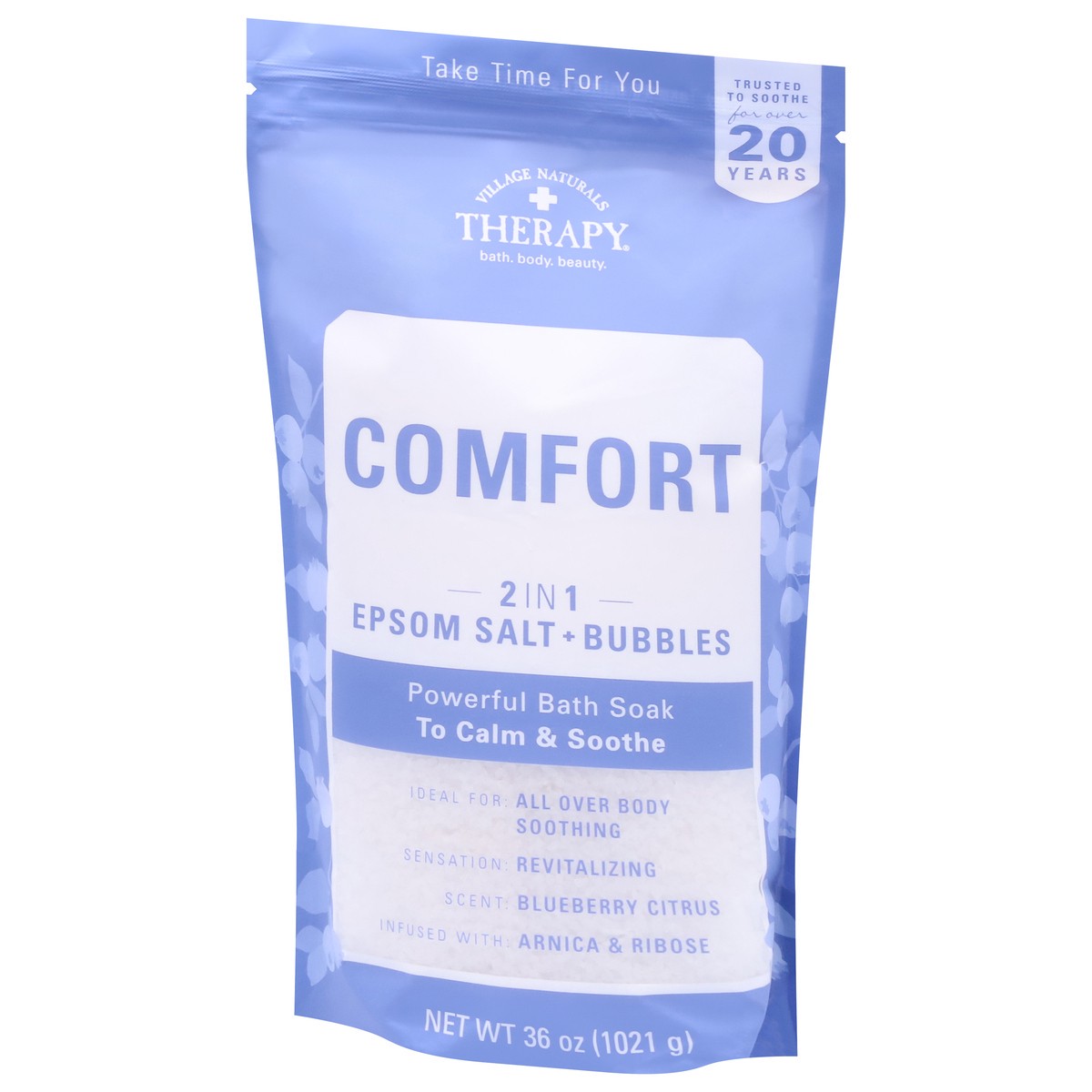 slide 7 of 13, Village Naturals Therapy Comfort 2 in 1 Epsom Salt + Bubbles Blueberry Citrus Bath Soak 36 oz, 36 oz