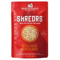 Stella & Chewy's Shredrs Grass Fed & Cage Free Beef & Chicken Recipe in Broth Wet Dog Food, 2.8 oz.