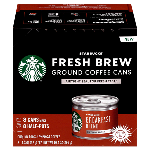 slide 1 of 1, Starbucks Fresh Brew Breakfast Blend Ground Coffee Cans, 8 ct; 1.3 oz