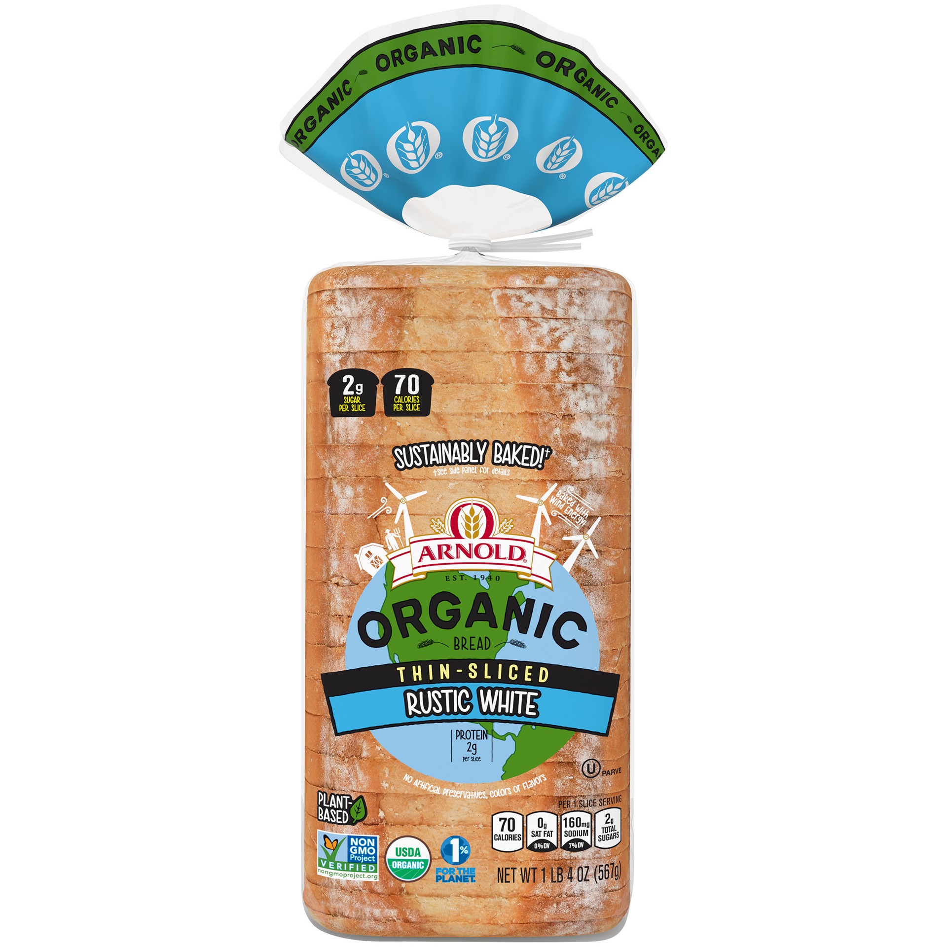 slide 1 of 5, Arnold Organic Thin Sliced Rustic White Bread 20 Oz, 20 oz