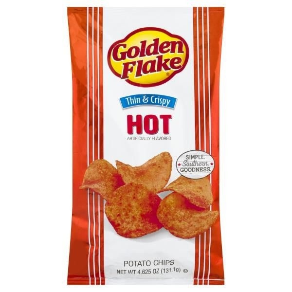 slide 1 of 1, Golden Flake Potato Chips, Hot, Thin & Crispy, Bag, 4.625 oz