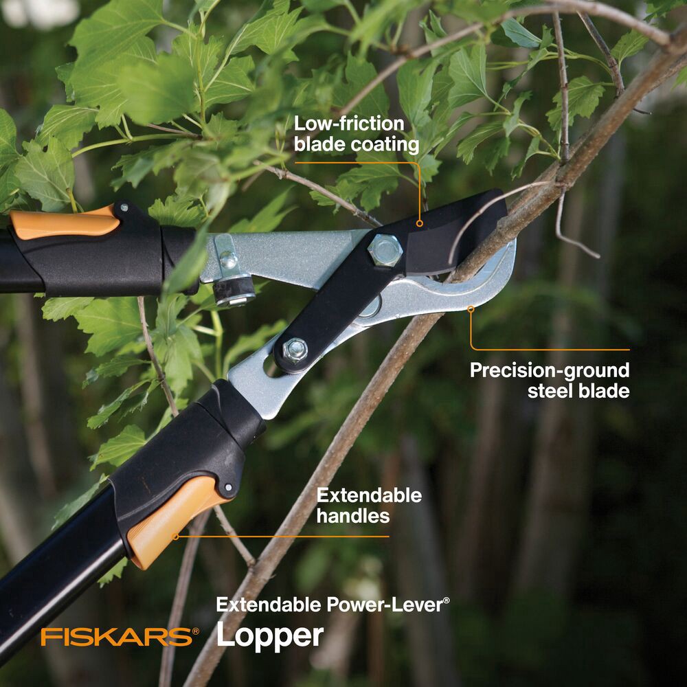 slide 2 of 6, Fiskars Power-Lever 25-in Telescoping Steel Bypass Lopper, 1 ct