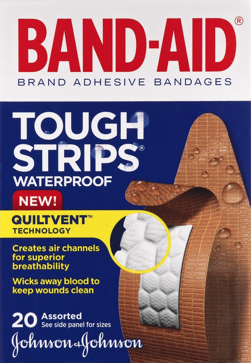 slide 3 of 5, BAND-AID Brand TOUGH-STRIPS Waterproof Adhesive Bandages, Assorted Sizes, 20 Count, 20 ct