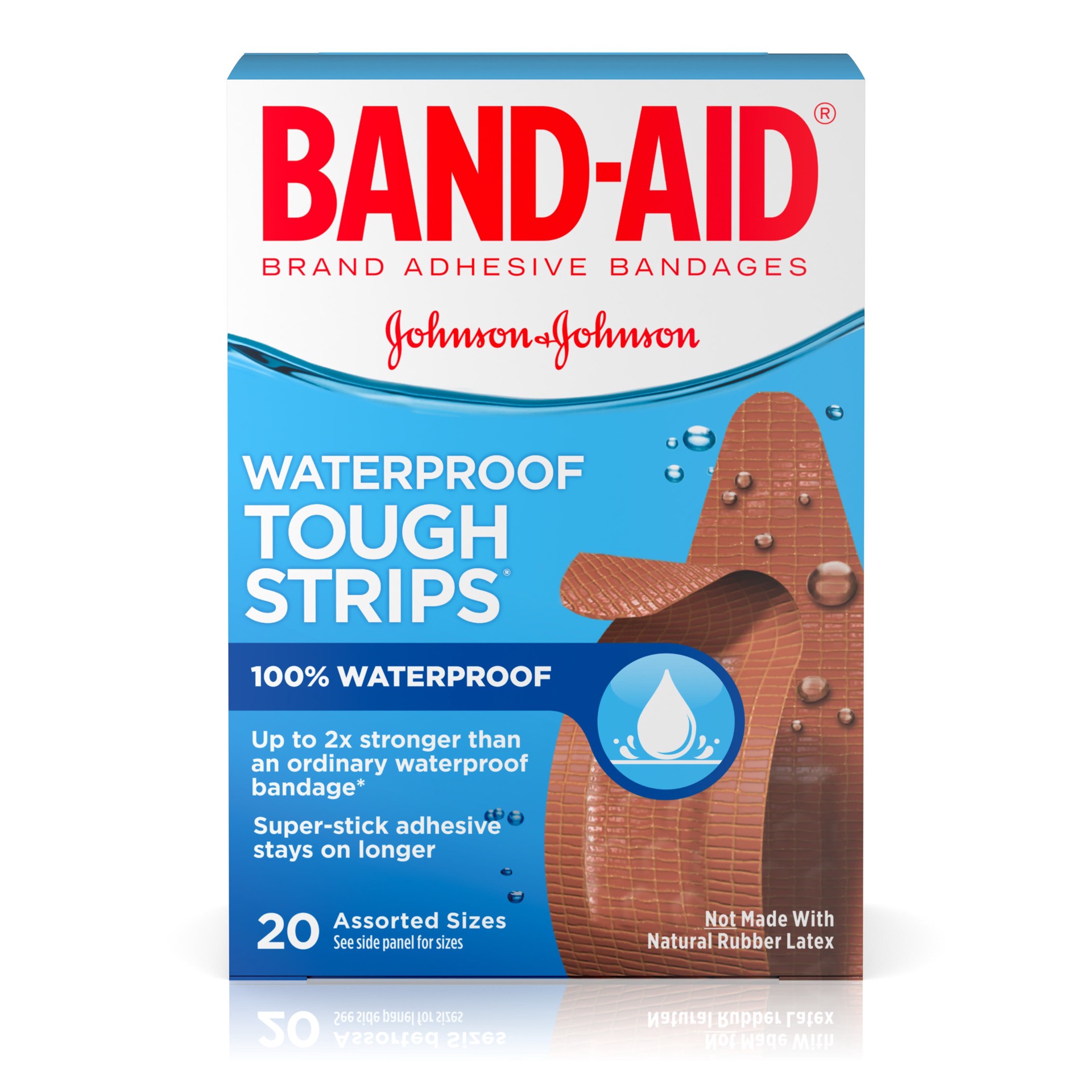 slide 1 of 5, BAND-AID Brand TOUGH-STRIPS Waterproof Adhesive Bandages, Assorted Sizes, 20 Count, 20 ct