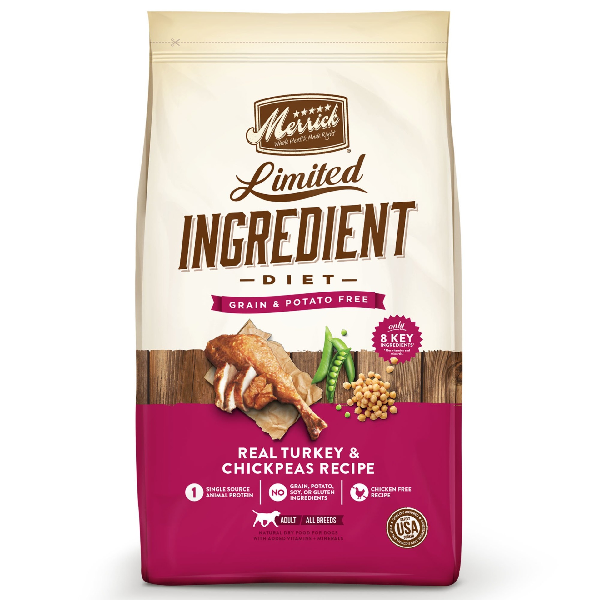 slide 1 of 1, Merrick Grain Free Limited Ingredient Diet Turkey Dry Dog Food, 12 lb