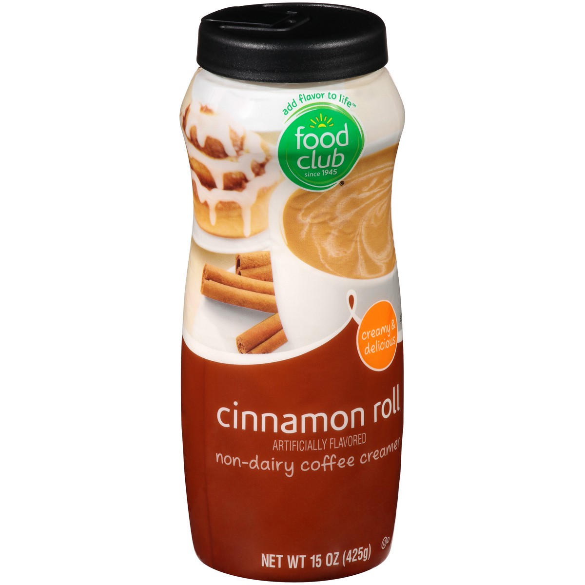 slide 11 of 13, Food Club Cinnamon Roll Non-Dairy Coffee Creamer, 15 oz
