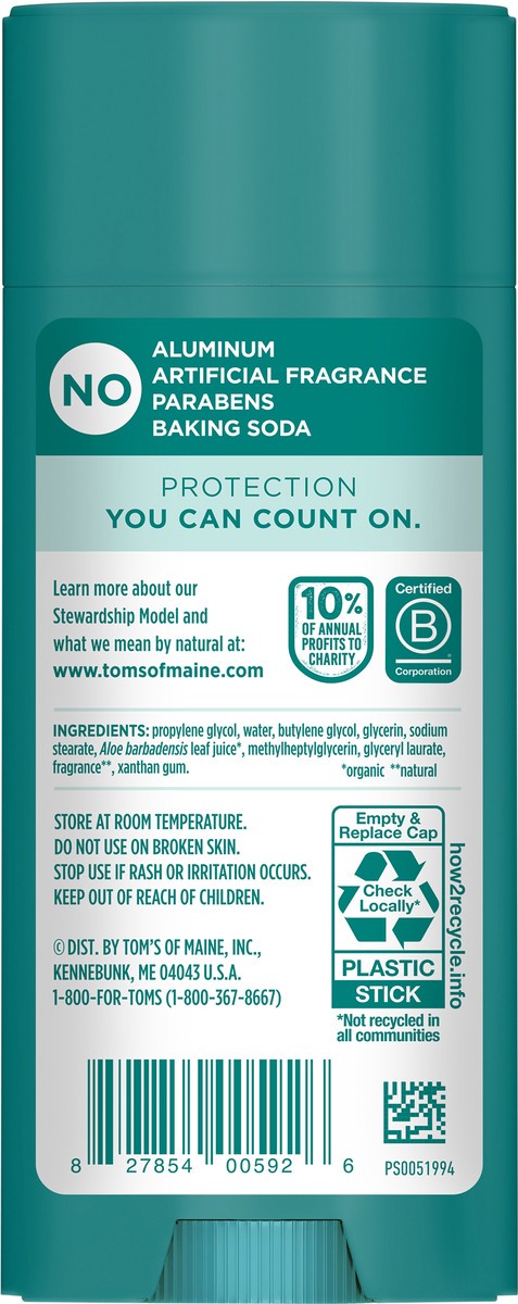 slide 5 of 10, Tom's Tom’s of Maine Clean Coast Natural Deodorant, Aluminum Free, Clear Application, Odor & Wetness Protection, Naturally Derived Ingredients, 3.25 Oz., 3.25 oz