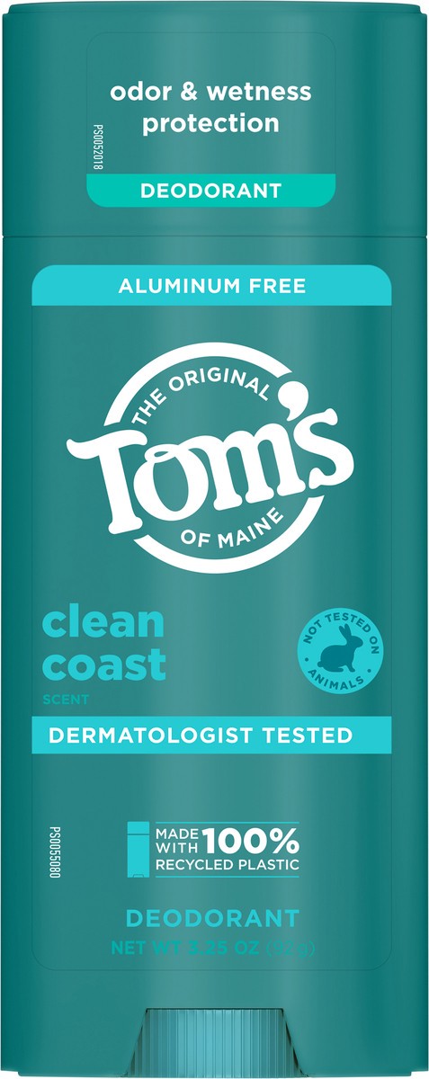 slide 2 of 10, Tom's Tom’s of Maine Clean Coast Natural Deodorant, Aluminum Free, Clear Application, Odor & Wetness Protection, Naturally Derived Ingredients, 3.25 Oz., 3.25 oz