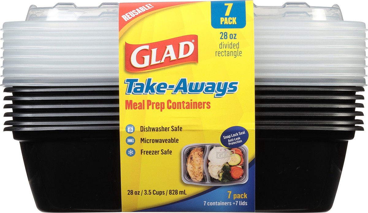 slide 4 of 10, Glad Take-Aways 28 Ounce Divided Rectangle Meal Prep Containers 7 Pack, 1 ct