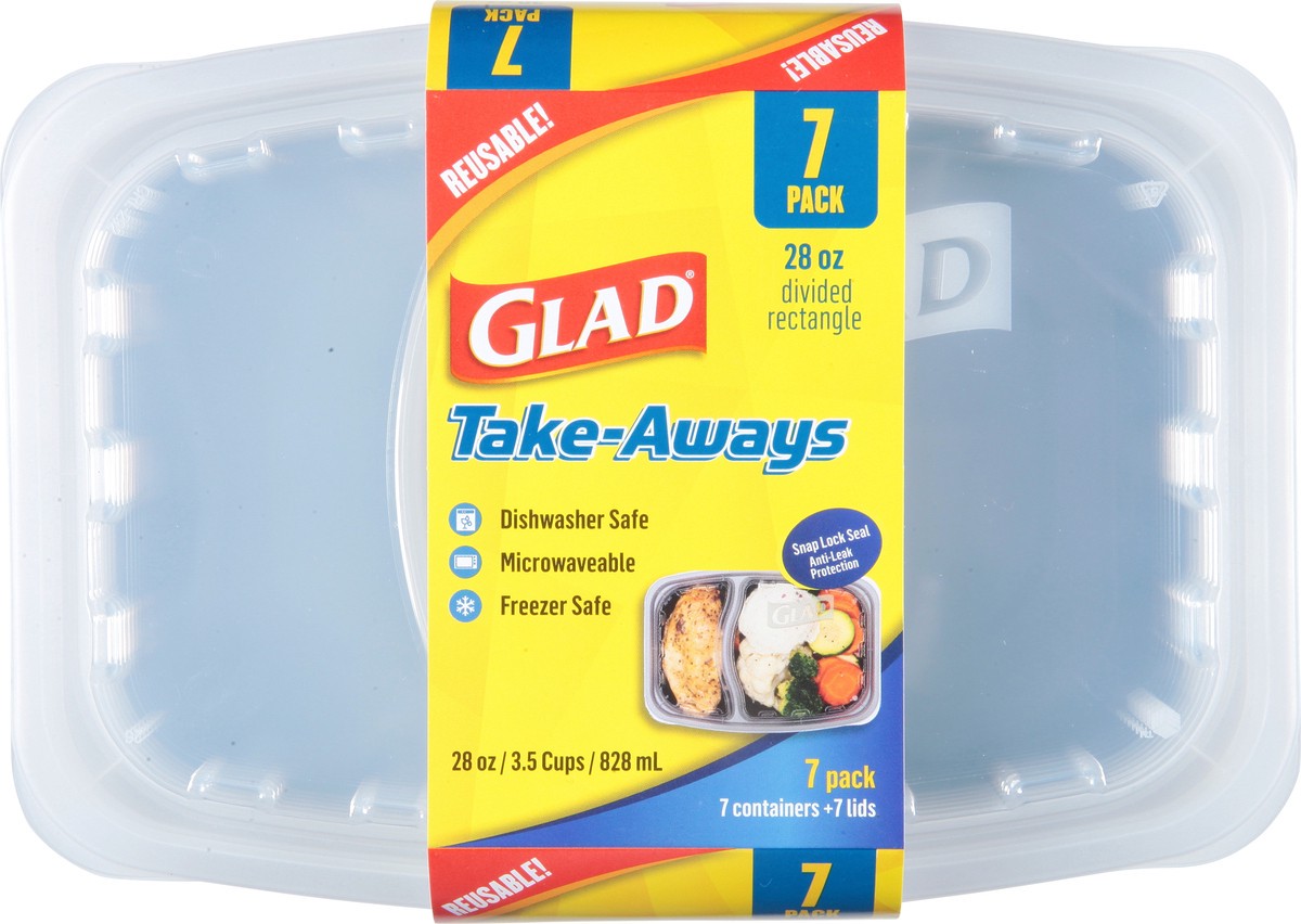 slide 9 of 10, Glad Take-Aways 28 Ounce Divided Rectangle Meal Prep Containers 7 Pack, 1 ct