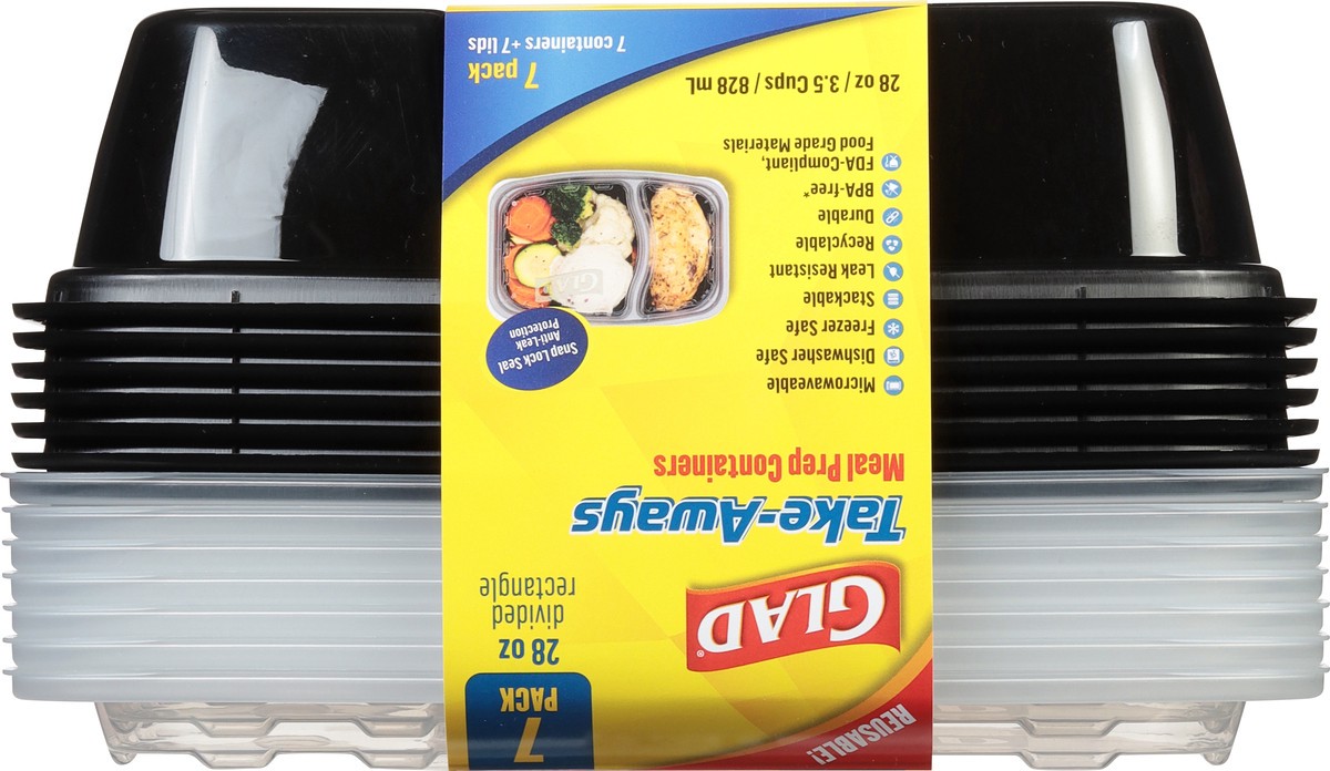 slide 6 of 10, Glad Take-Aways 28 Ounce Divided Rectangle Meal Prep Containers 7 Pack, 1 ct