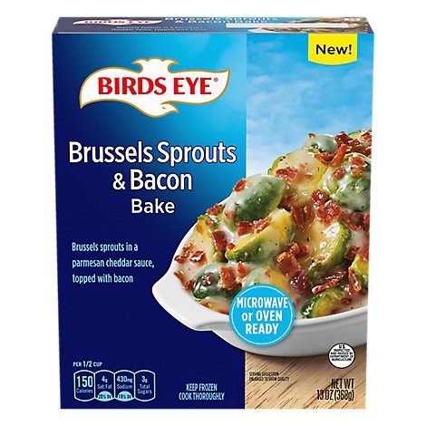 slide 1 of 1, Birds Eye Brussels Sprouts And Bacon Bake Frozen Vegetable, 13 oz