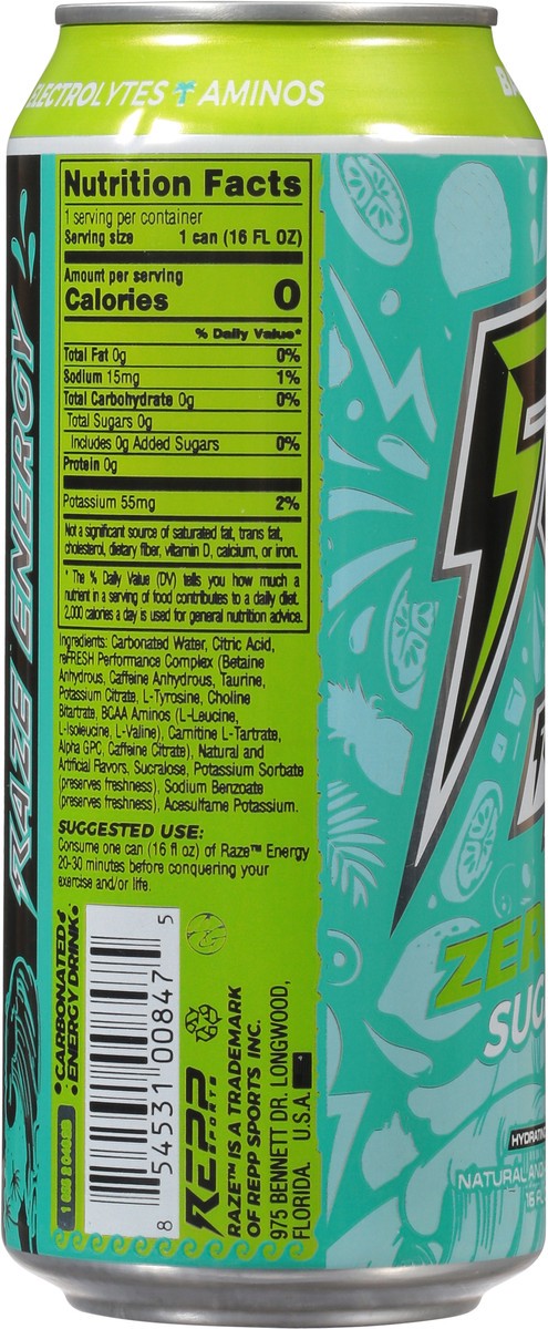 slide 7 of 9, Raze Zero Sugar Baja Lime Energy Drink - 16 fl oz, 16 oz