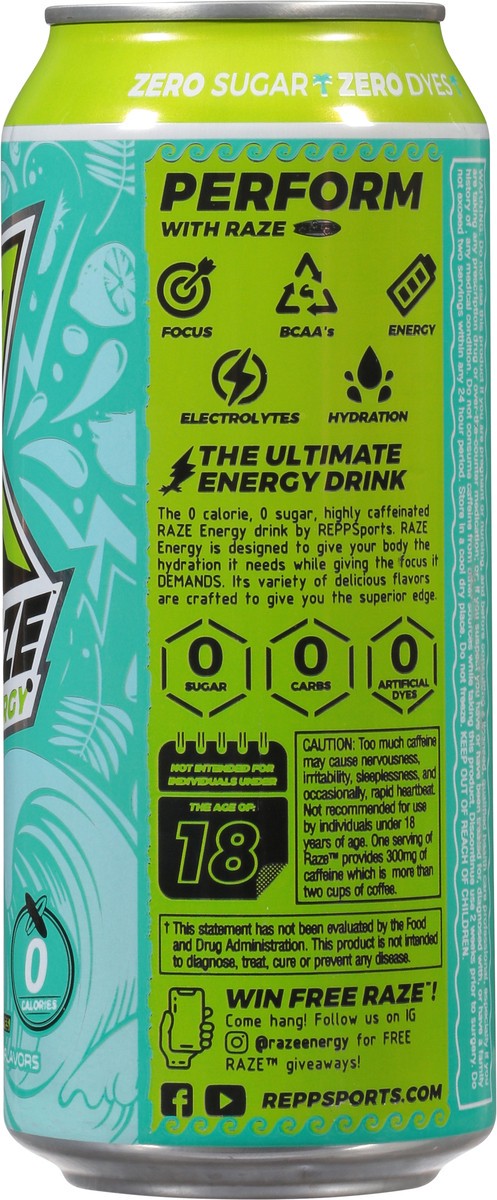 slide 8 of 9, Raze Zero Sugar Baja Lime Energy Drink - 16 fl oz, 16 oz