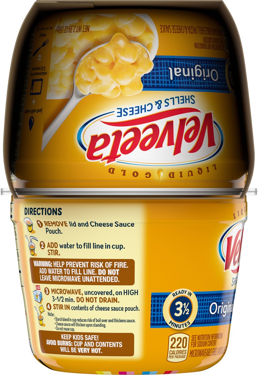 slide 8 of 9, Velveeta Shells & Cheese Original Microwaveable Shell Pasta & Cheese Sauce, 4 ct Pack, 2.39 oz Cups, 4 ct