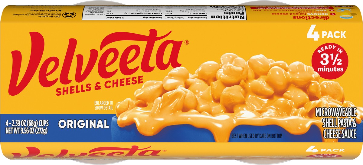 slide 4 of 9, Velveeta Shells & Cheese Original Microwaveable Shell Pasta & Cheese Sauce, 4 ct Pack, 2.39 oz Cups, 4 ct